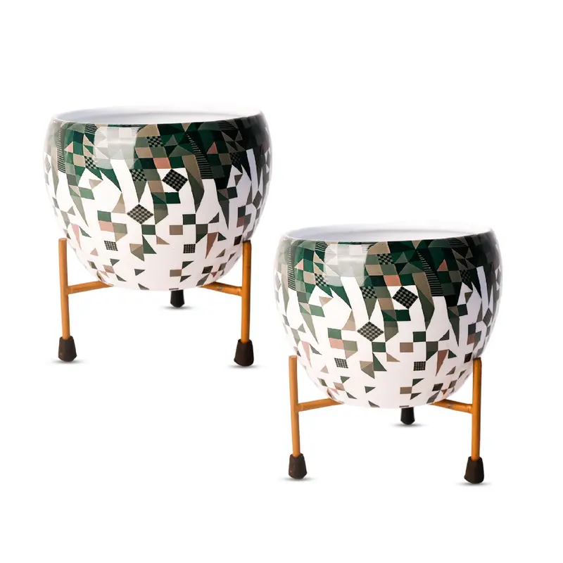 White And Sage Green Metal Indoor Vase And Planter Set – 2-Piece Decorative Pair 1
