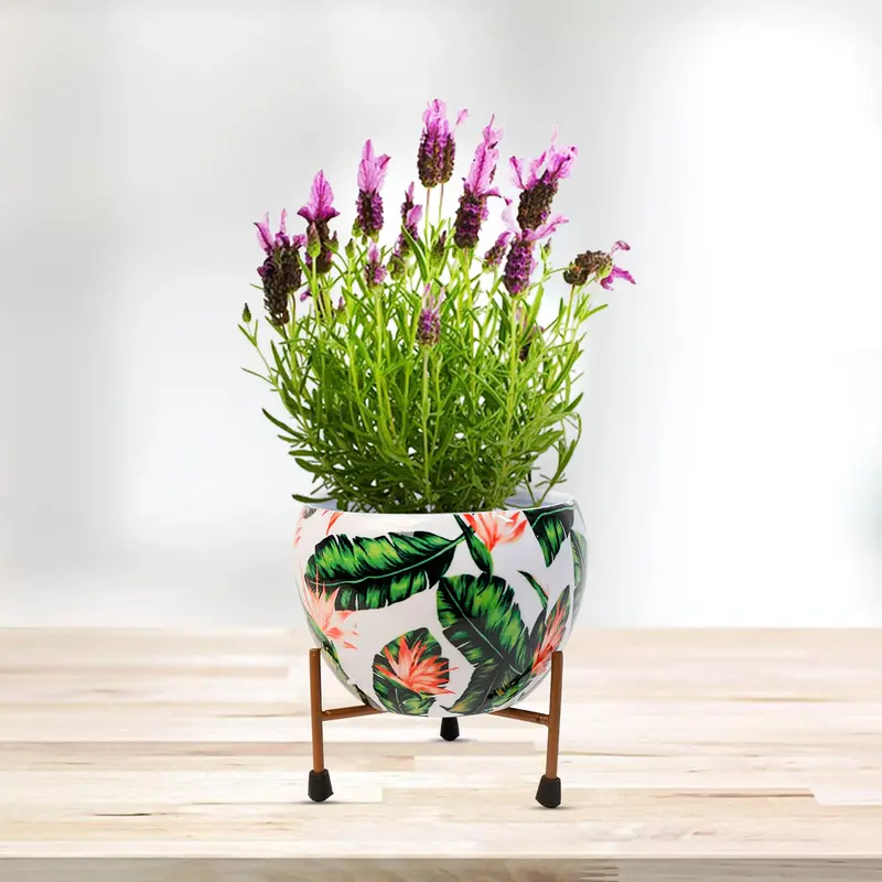 White Floral-Design Metal Indoor Vase And Planter 1