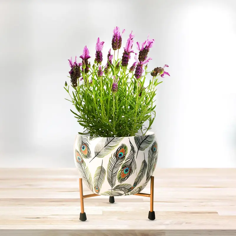 White Vase With Subtle Floral Motif – Metal Indoor Planter (Single) 1