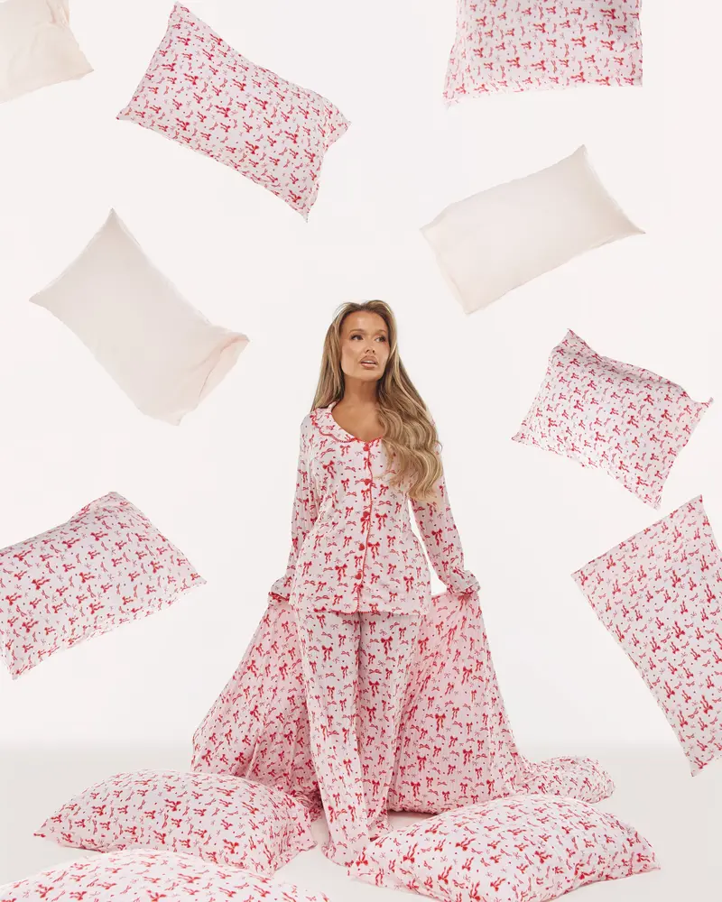 Women’S Festive Bow Pyjama Set – Comfortable Trousers Style 1