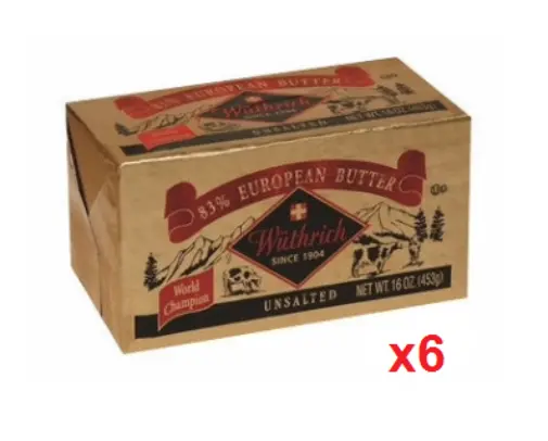 Wüthrich European Unsalted Butter – 83% Fat, 6 × 16 Oz Pack 1