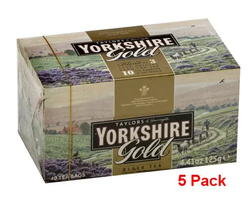 Yorkshire Gold Black Tea – 5-Pack Case (40 Bags Per Box, 125G Total) 1